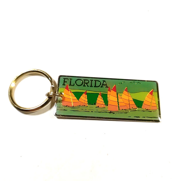 Florida Sailboat Keychain Green Orange Souvenir - Picture 1 of 5